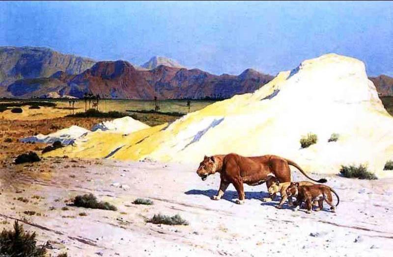 Jean-Leon Gerome Lioness and Her Cubs